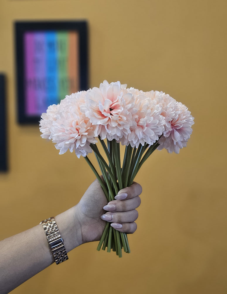 Artificial Chrysanthemum Ball Hydrangea Flower Stick for Home, Office, Bedroom, Balcony, Living Room Decoration and Craft (Without Vase Pot) (Peach)