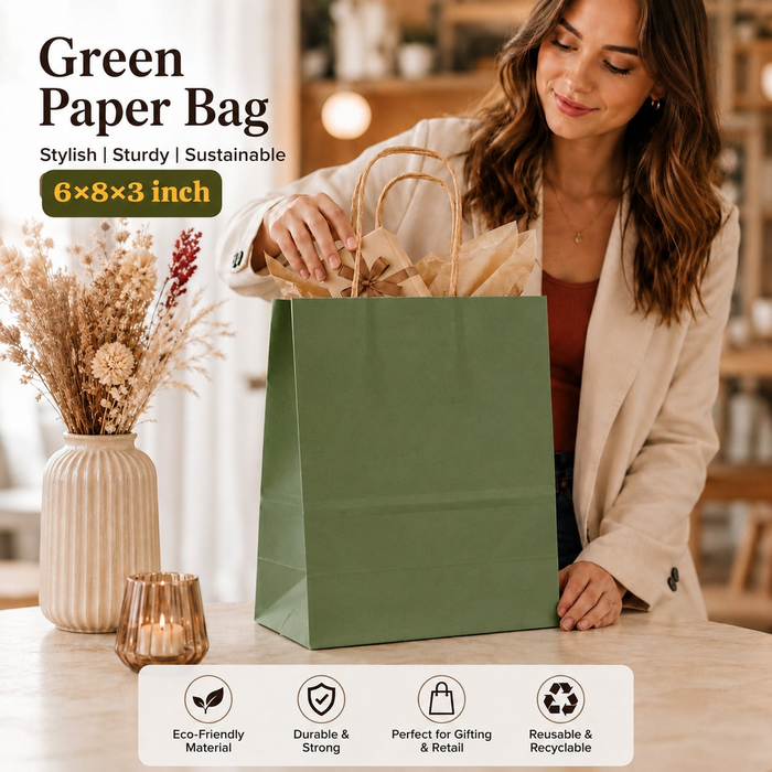 Premium Paper Gift Bag with Handle | Return Gift, Shopping & Packaging Bag | Available in Red, White, Black, Green & Brown