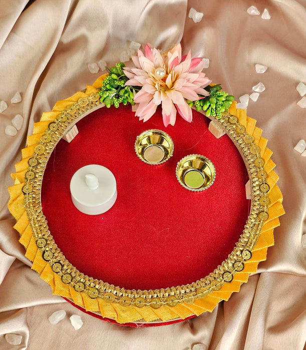 1 Pc Handcrafted Pooja Thali Tray Holder Platter-Ideal For Festival Décor Handmade Decorative Platter