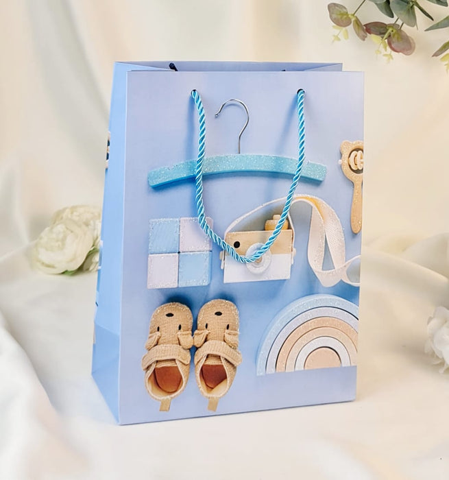 Small Size Baby Boy Style Gift Bags with Handle Gift Paper bag, gift For Birthday Gifting, marriage Return Gifts, Valentine, Wedding, Party, Season's Greetings (Blue, Small)