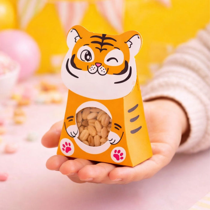 Satyam Kraft's Tiger Animal Shape Folding Storage Paper Box, Perfect for Packing Chocolate, Dry Fruits, Birthday, Engagement, Return Gift, Baby Shower, Festivals