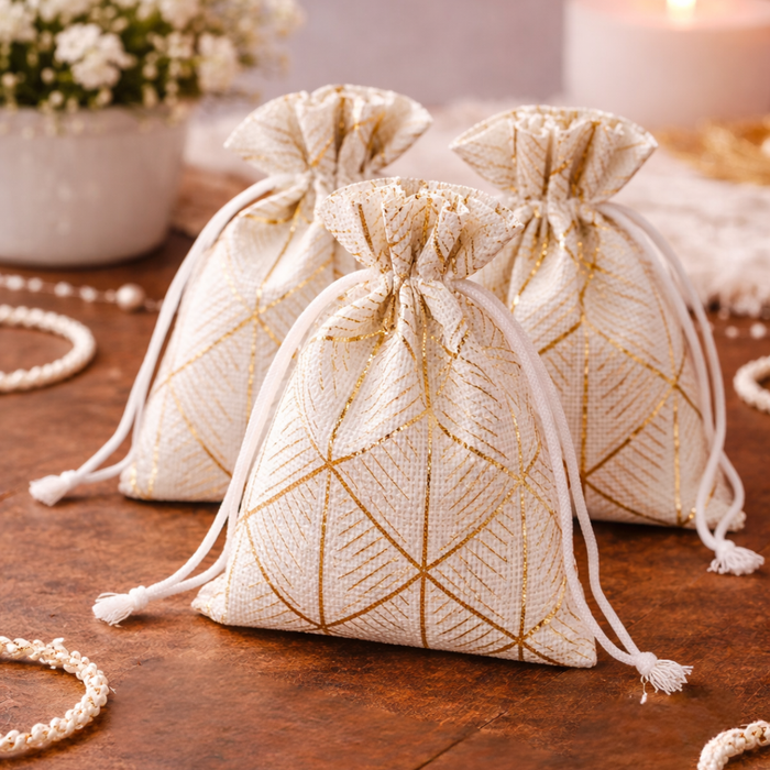 Golden Lines Drawstring Jute stylish Storage Potli pouches for Small Jewelries, Money, Paper Notes Women Wallet, Gift Bags, return gift, Women handbag Shagun Pouch, Candy Bags