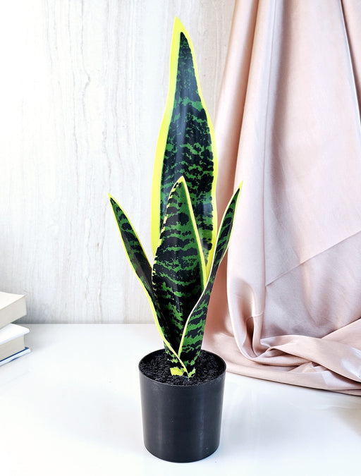 1 Piece Artificial Snake Plant with Pot, Artificial Flower Decoration Plant succulent for Home Decor Item, Office, Bedroom, Living Room, Shop Decoration Items (Pack of 1, Green)
