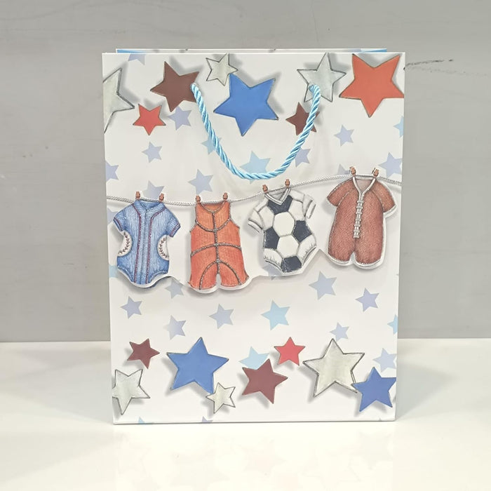 Small Size (18 x 10 x 32 cm )Cloth Design Paper Bag Goodie Bag With Handle 3D Design Gift Paper bag,Gift For Boy & Girl, Baby Shower,Return Gift, Different Occassion (Blue)