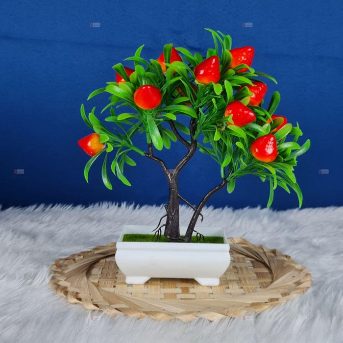 1 PC Artificial Bonsai Fruit/Vegetable Plant with Pot, Artificial Flower Decoration for Home Decor, Garden, Balcony, Resturants, Cafes, Table Piece, Center Piece(Pack of 1) (Plastic)