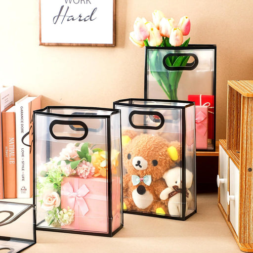 10 Pcs Medium Size (24 X 10 X 35 CM) Transparent Bag Goodie Bags, Clear Gift Bag, Hamper Bag,Carry Bags,Shopping Gift Bag,Gifting,Presents,Return Gifts,Birthday,Festivals,Events
