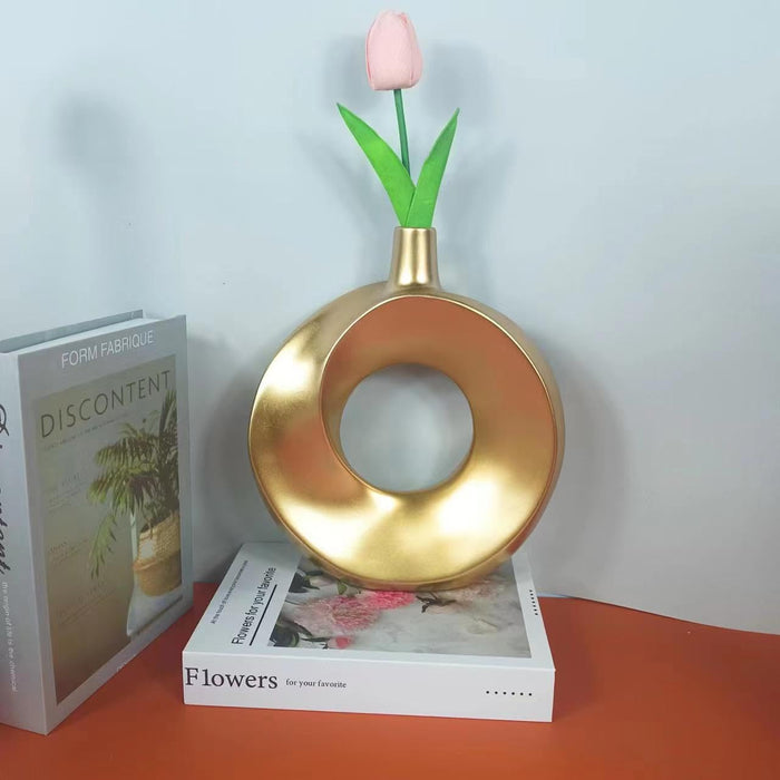 1 Pcs Resin Flower Vase for Home Decor, Bedroom, Living Room, Office, Balcony, Kitchen, Table Decoration,Gift for Birthday, Anniversary, Nordic Design, Diwali Decor (Pack of 1) (Golden)