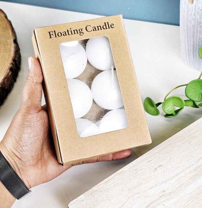 6 PC of Floating Round Shape Candles for Home Decore, Living Room, Bed Room, Festivals Like Diwali, for Meditation, Relaxation, Air Freshening (White)