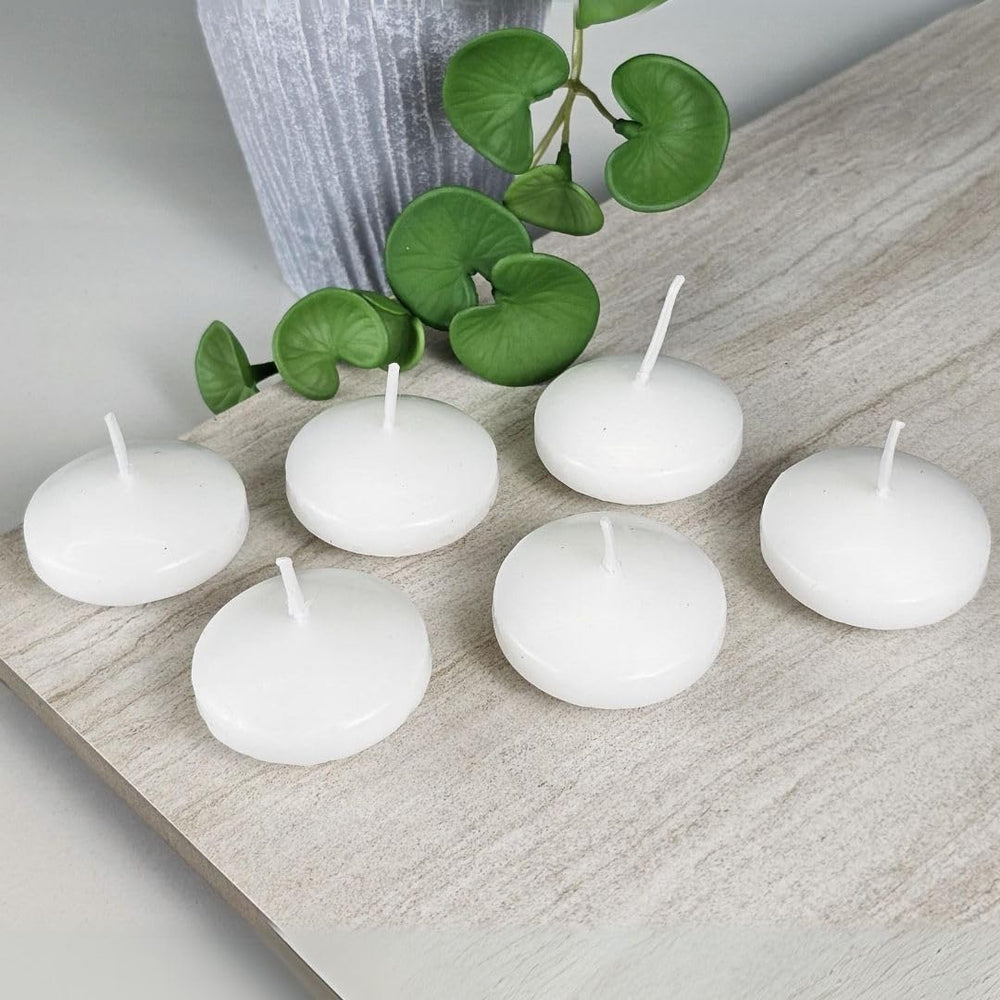 6 PC of Floating Round Shape Candles for Home Decore, Living Room, Bed Room, Festivals Like Diwali, for Meditation, Relaxation, Air Freshening (White)