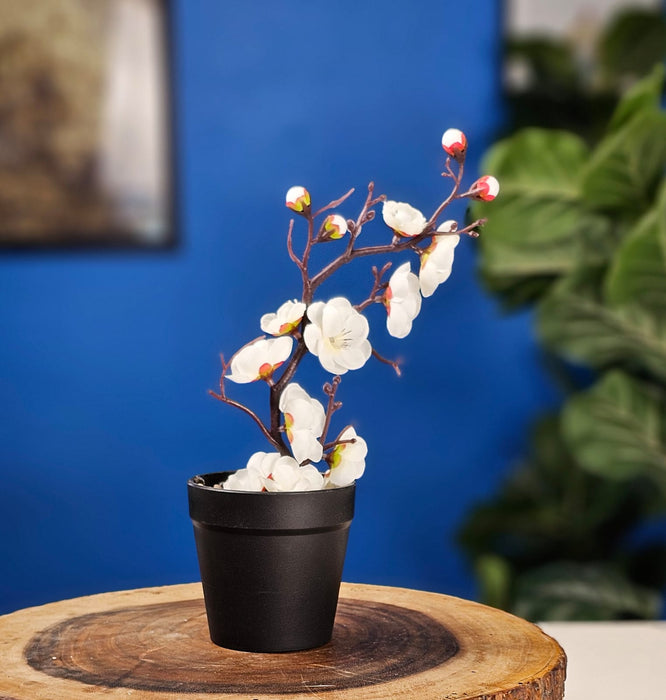 2 Pc Artificial Blossom Flower Stick with Plastic Pot Flower Pot for Home Decor, Living Room, Gifting, Table Top, Showpiece, Balcony, Raksha Bandhan Gifting(with Pot)