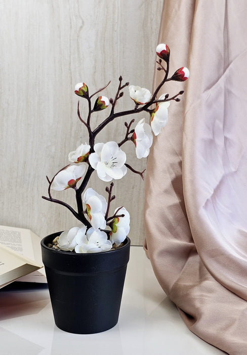 2 Pc Artificial Blossom Flower Stick with Plastic Pot Flower Pot for Home Decor, Living Room, Gifting, Table Top, Showpiece, Balcony, Raksha Bandhan Gifting(with Pot)