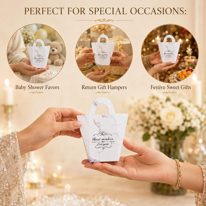 50 Pcs Paper Gift Bag with Handle for Wedding Return Gifts, Birthday Gifting, Hamper Packing, Chocolate, Dry Fruit, Jewellery, Cosmetics & Party Favour Packaging (Pack of 50)