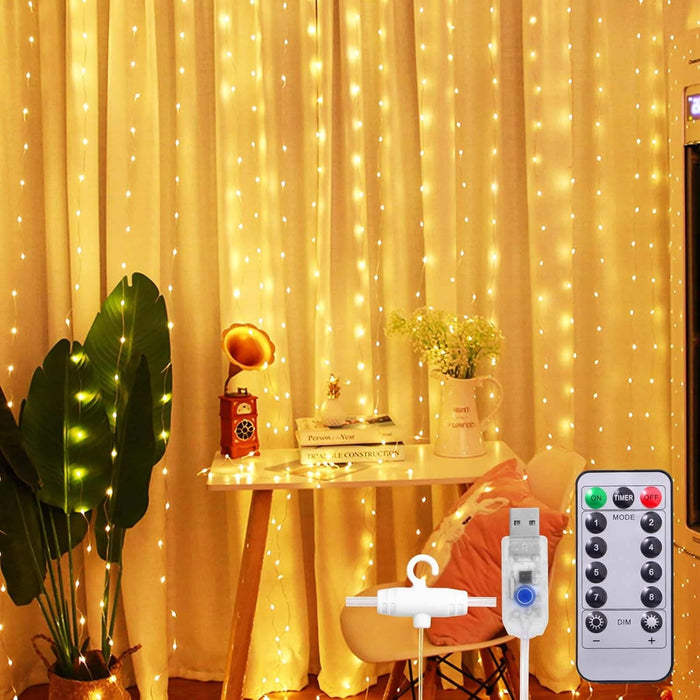 1 Pcs Window Curtain String Light 300 LED 8 Lighting Modes Fairy Lights Remote Control USB Powered (Pack of 1)