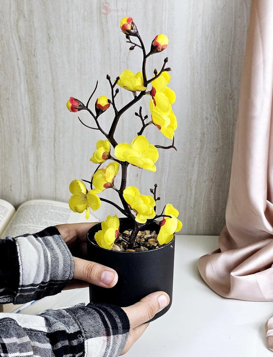 1 Pc Artificial Blossom Flower Stick with Plastic Pot Flower Pot for Home Decor, Living Room, Gifting, Table Top, Showpiece, Balcony, Raksha Bandhan Gifting(Pack of 1)(with Pot)