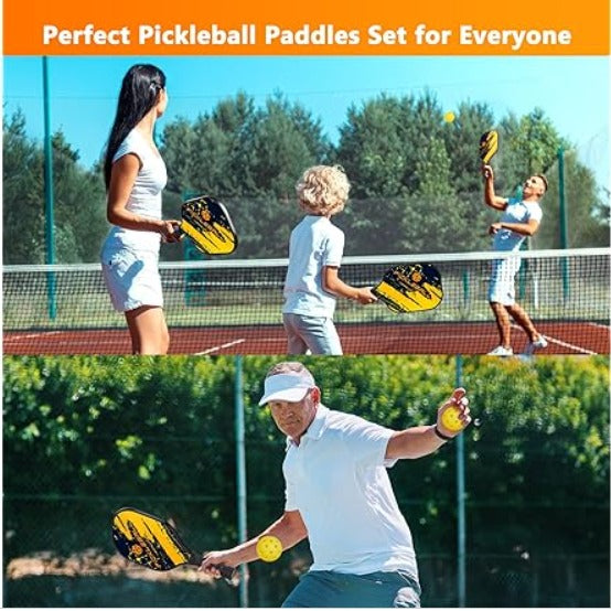 1 Pickleball Paddle Set (Only 2 Racquets)-Durable Surface with Cushion Comfort Handle Grip, Lightweight Outdoor Pickle Ball Game Kit for Kids & Adults (2 Racquets)