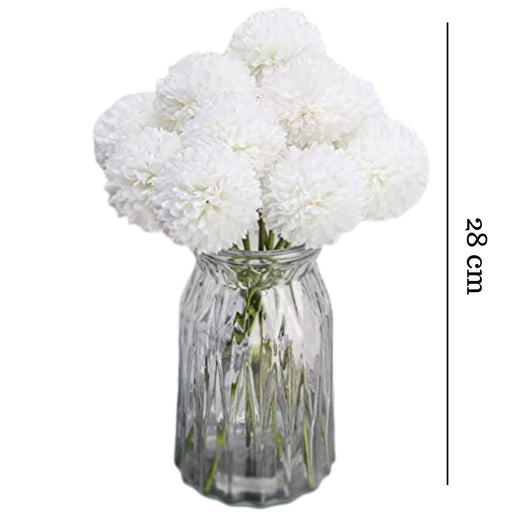 Artificial Chrysanthemum Ball Hydrangea Flower Stick for Home, Office, Bedroom, Balcony, Living Room Decoration and Craft - (Pack of 10) (Without Vase Pot)